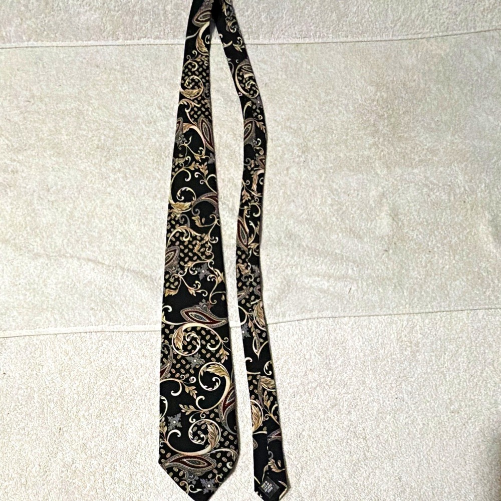 Haggar Men's Black Beige Burgundy Gray Paisley Woven Polyester Tie